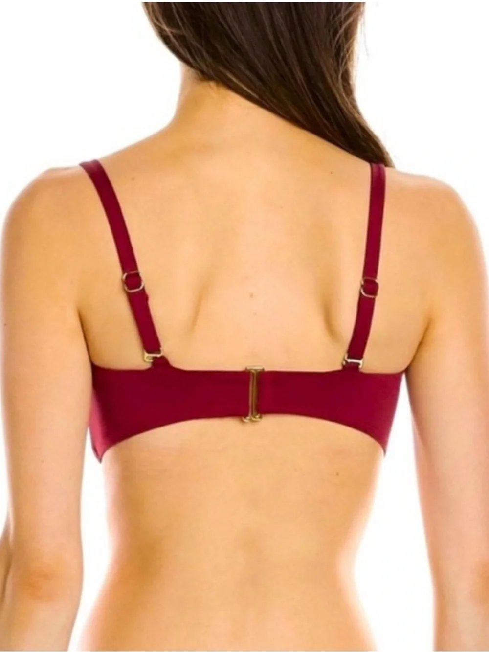 Andie Swim, The Cartagena Swim Deep V-Neckline Bikini Top, Burgundy, Size L, NWT